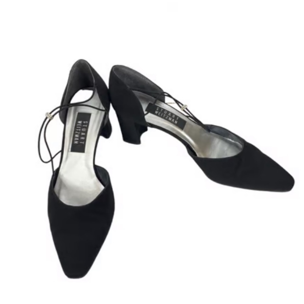 Stuart Weitzman Vintage Black Strappy Block Heel D’Orsay Heels